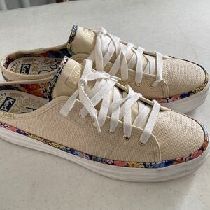NWOT Keds Rifle Paper Triple Kick Mule in natural raffia